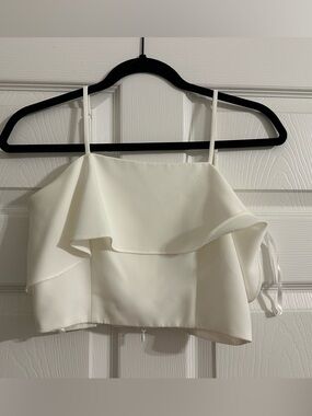 White Ruffle Strapless Crop Top